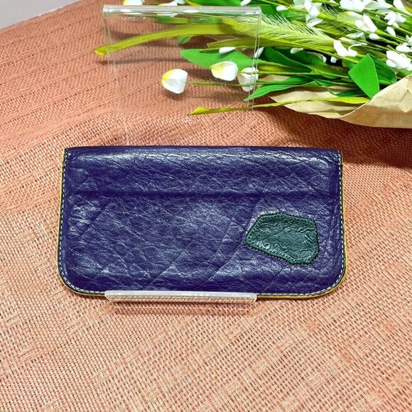 Carlos Falchi Handbags - Carlos Falchi Purple Pebble Leather Vintage Checkbook Cover, Size: 7" * 3.5"